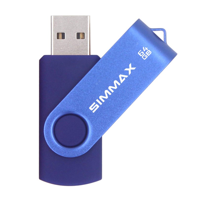 SIMMAX 64GB Memory Stick USB 2.0 Flash Drives Swivel Thumb Drive Pen Drive (64GB Blue) - Image 1